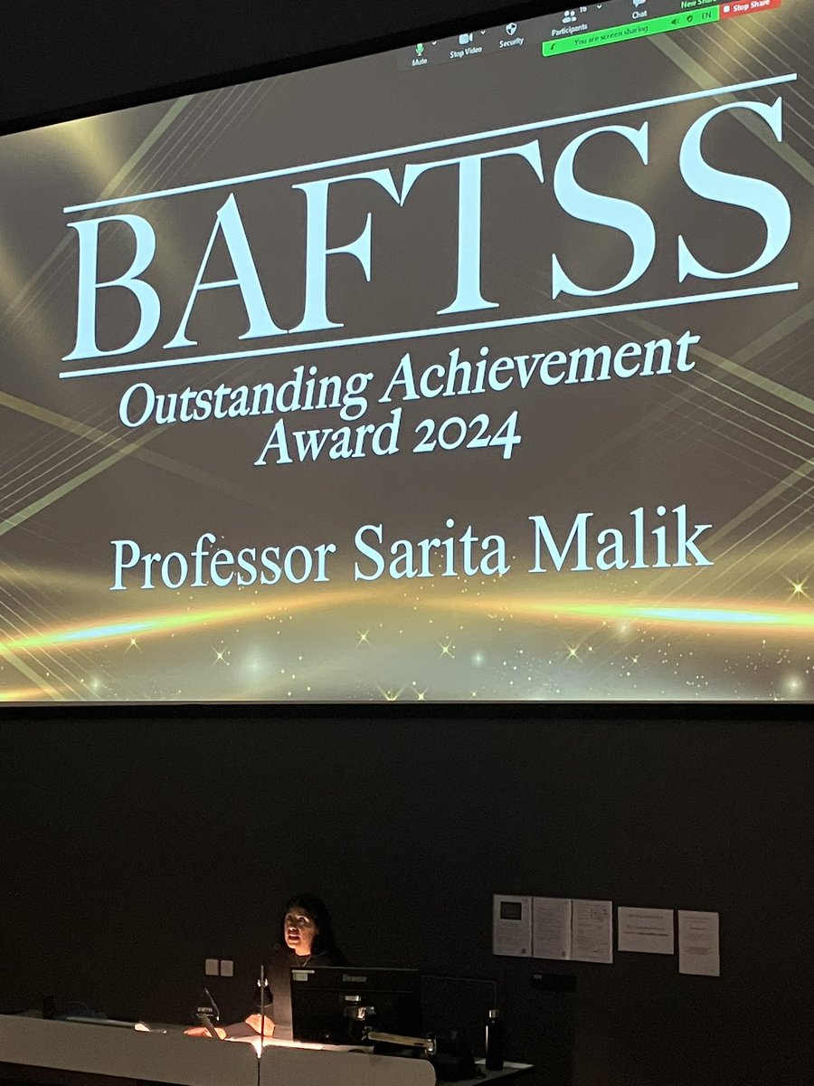 Highlight of BAFTSS to see the work of Prof Sarita Malik honoured at this year’s conference.

From her 2001 book Representing Black Britain, her interventions in the field of race and representation in British film and television are field defining. Congratulations Prof Malik ❤️