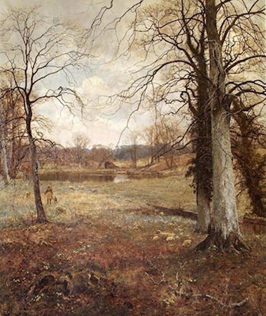 Early Spring at Abinger (1895) by Edward Wilkins Waite (English artist, lived 1854-1924). “You can cut all the flowers but you cannot keep spring from coming.”