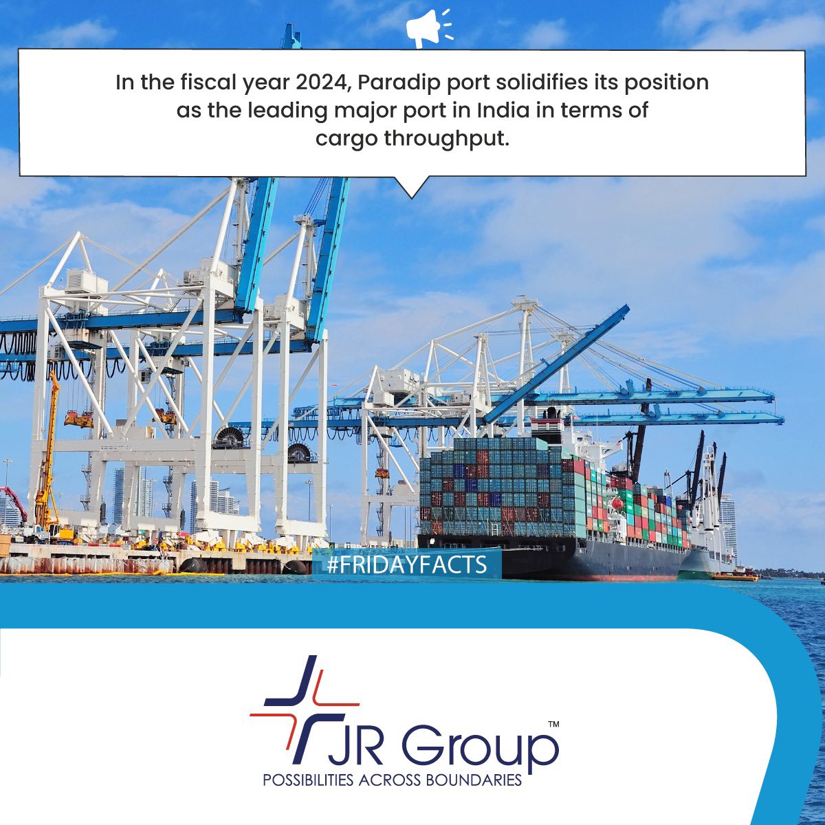 Have your ever heard about Paradip Port?

#Possibilitiesacrossboundaries #JRgroup #Possible #India #Logistics #Shipping #Petroleum #Corporate #Possibility #possibilities #Gobeyond #Focus #focusonpossible #Fact #FridayFacts