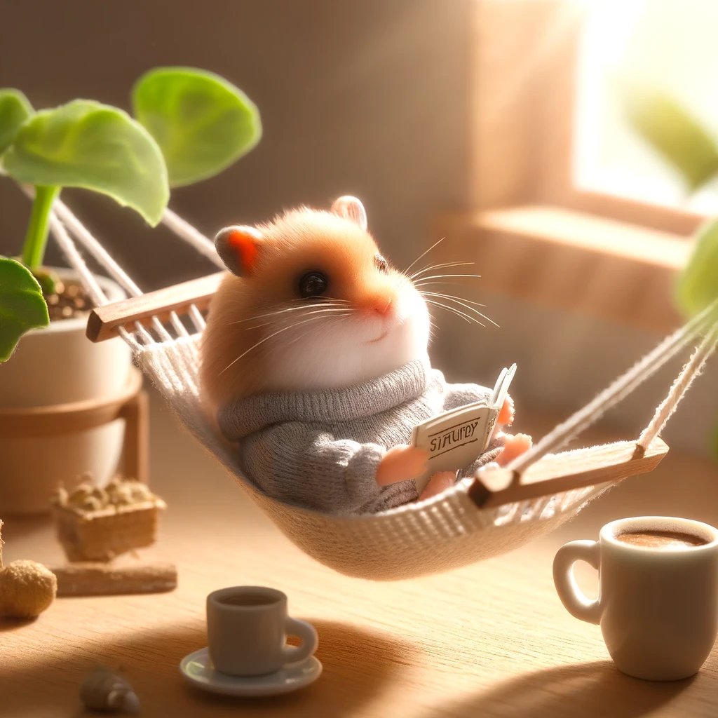 🐹🐾Nothing better than relax on Sunday afternoonwith 📚 and ☕️
#NFTHamsters #SundayFunday #SundayAfternoon #Afternoon #Relax #AIArtwork #AIArtistCommunity #NFTCommunity