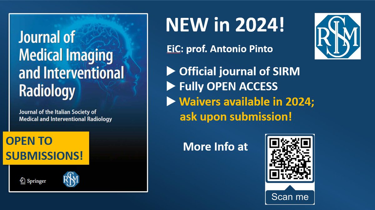 #JMIIR 📢NEW #SIRM SCIENTIFIC SOUND JOURNAL! 🔓The first OA comprehensive platform of communication for latest achievements in #InteventionalRadiology and #imaging is open for submissions! Learn more: link.springer.com/journal/44326 SUBMIT YOUR NEXT PAPER AT www2.cloud.editorialmanager.com/jmir/