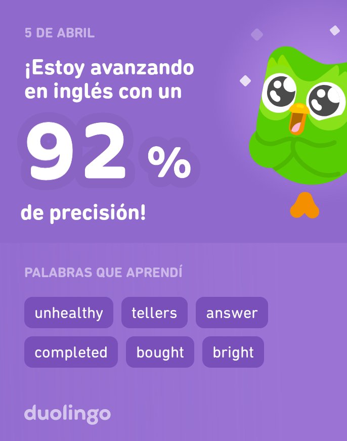 ¡Estoy aprendiendo inglés en Duolingo! Es gratis, divertido y efectivo.
#DuolingoOnIce