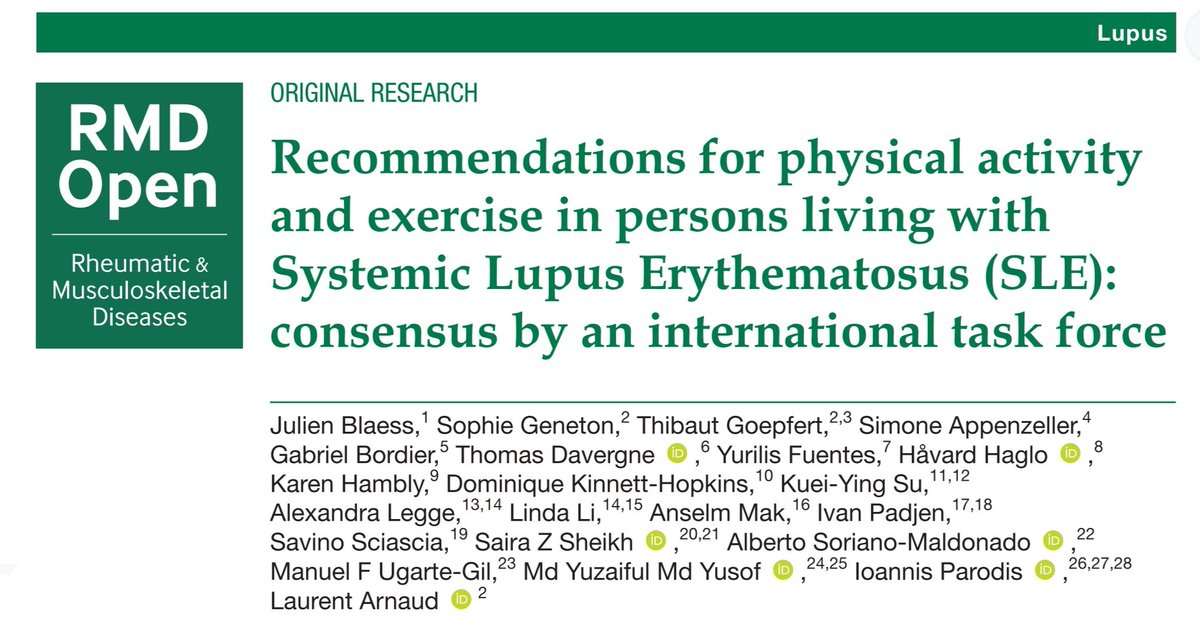 ✅ I'm very happy to announce that after 1 year of intense labor ⏱️ our #RECOMMENDATIONS 🧑‍🎓 for PHYSICAL ACTIVITY & EXERCISE 🏃🏋️⛹️🤸 for persons living with #LUPUS 🦋 are now ONLINE! For FREE, for all 👍 DIRECT DOWNLOAD LINK 📥rmdopen.bmj.com/content/rmdope…