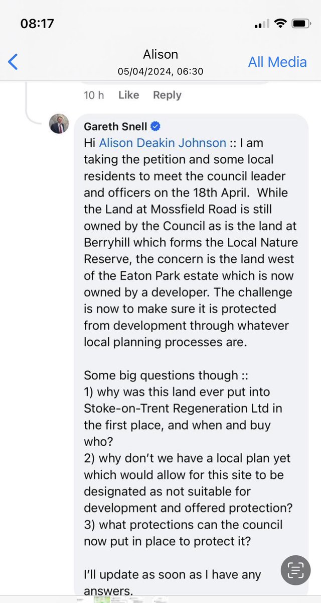 Reply from Gareth Snell regarding the Greenspace & wildlife habitat of Berryhill Fields, Stoke on Trent, which is at risk of destruction by Developers. Where is the “Local Plan” ? #BrownfieldsFirst @sbhfag @StaffsWildlife @Team4Nature @RSPBEngland @WestMidBirdClub
