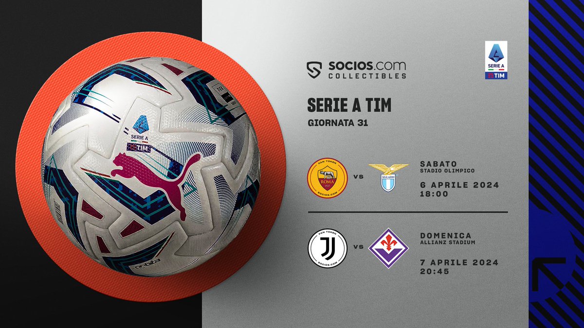 🇮🇹 @OfficialASRoma v @OfficialSSLazio: È tutto pronto nella Città Eterna! Allo Stadium, @juventusfc e @acffiorentina si affrontano in un classico del calcio. 🔥 Possiedi i palloni della @SerieA ➡️ bit.ly/SociosHub #RewardYourPassion #SociosCollectibles