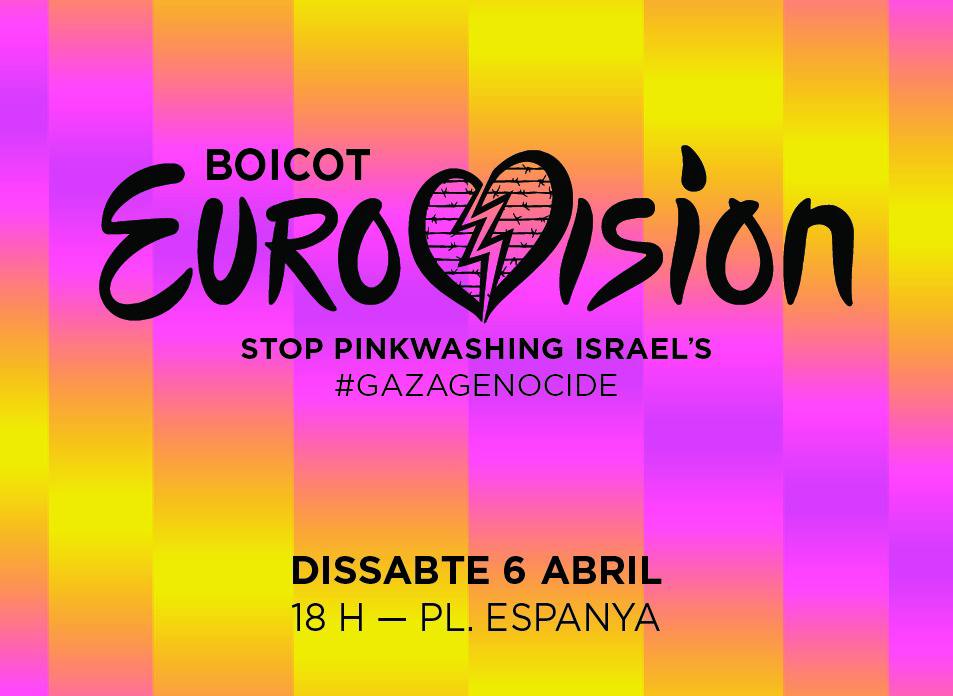 Este sábado estaremos protestando en el acto pre-Eurovisión en el Palau Sant Jordi. 
Contra el Pinkwashing de Israel en Eurovision.
#BoicotIsrael #BoicotEurovision 
#StopGenocide