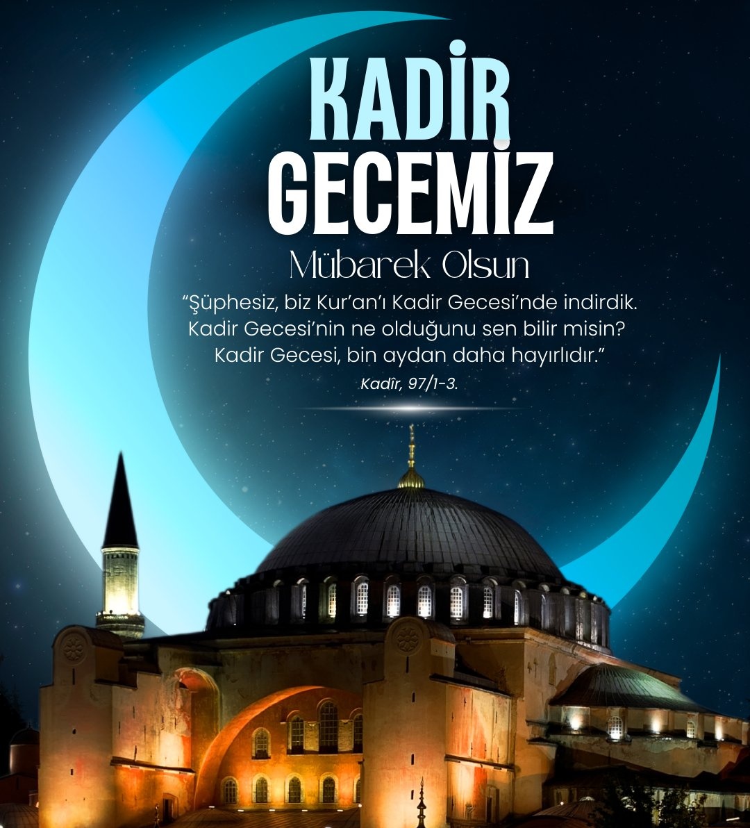 Bin aydan daha hayırlı olan Kadir Gecemiz mübarek olsun. Rabbim dualarımızı kabul etsin. Rahmet ve bereketin bol olduğu #KadirGecesi ülkemizin birliğine, milletimizin huzuruna tüm İslam Alemi’nin mutluluğuna vesile olsun.