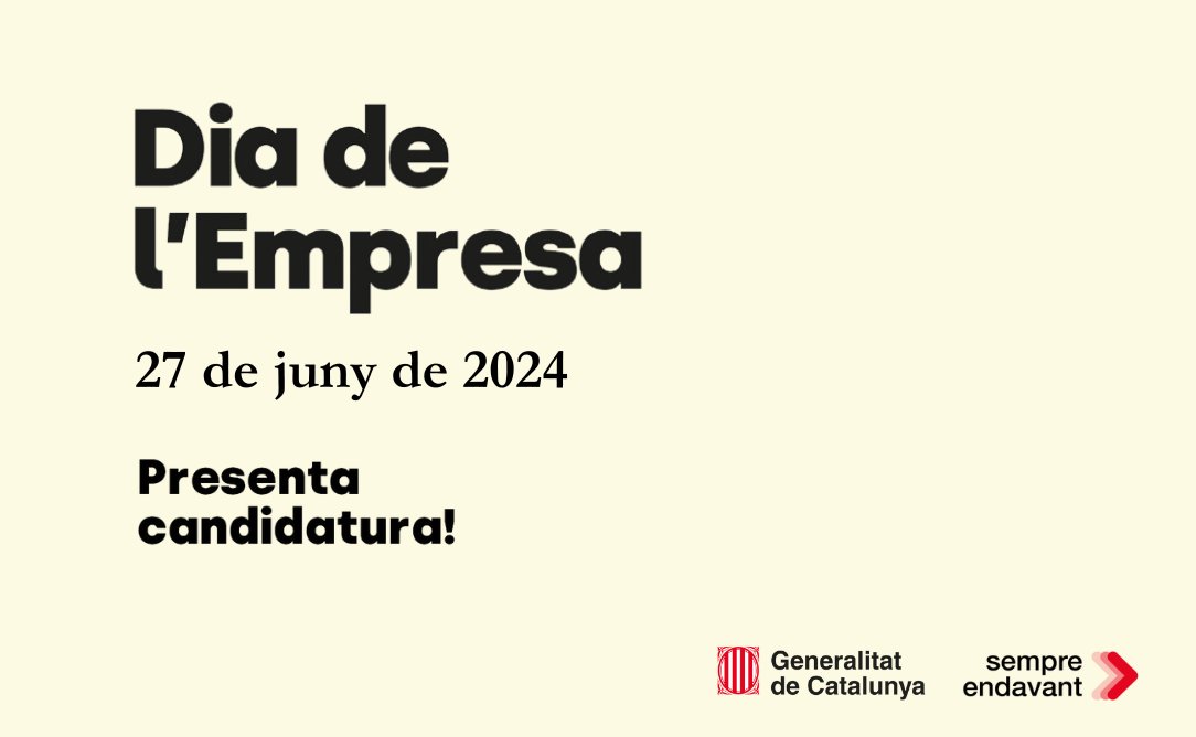 🎖️ Si la teva empresa és un exemple de valor compartit, mereix un reconeixement. Presenta candidatura per aconseguir el reconeixement del Dia de l’Empresa que atorga la Generalitat de Catalunya 👌 És ben senzill. Inscriu la teva empresa a: gen.cat/49aybLZ #27JDiaEmpresa