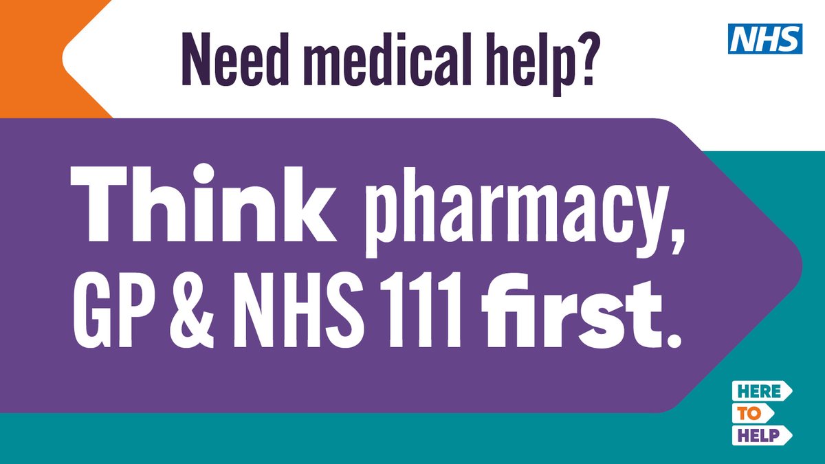 Please remember to keep A&amp;E and 999 free for life threatening emergencies only 🚑

✅Think pharmacy first
✅ GP
✅ NHS111 online to get assessed and directed to the right place for you

#NHS #HereToHelp