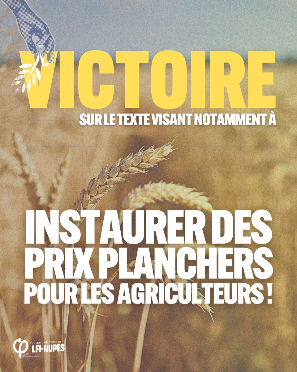 🔴⚡️ Victoire ! La Macronie avait rejeté notre proposition de prix planchers le 30 novembre ! Mais hier soir, dans la niche des écologistes et grâce à notre mobilisation, nous avons ADOPTÉ ces prix planchers pour les agriculteurs ! 🔥 Où était le #RN ? Honteusement absent !