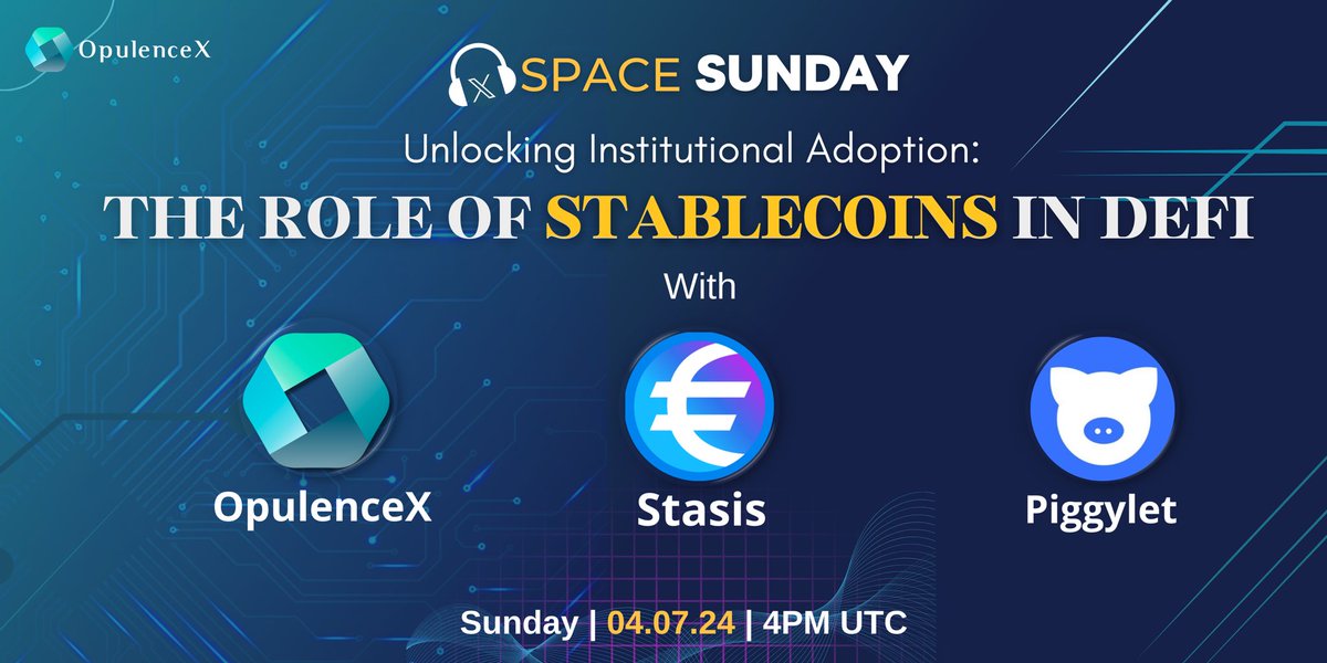 OpulenceX & Stasis are teaming up for an exclusive #SpaceSunday to explore the incredible potential of stablecoins in institutional #DeFi. 
Discover how these digital assets are fueling the future of finance👇
x.com/i/spaces/1oyka…
Apr 7th
4PM UTC
Featured @piggyletdefi 
#EURS