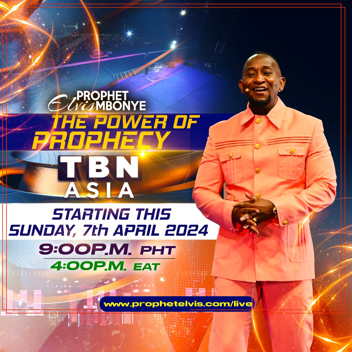 Starting this Sunday April 07, 2024! Encounter Prophet Elvis Mbonye on TBN ASIA 9:00 pm (PHT)!! Live stream at prophetelvis.com/live #ProphetElvisMbonye