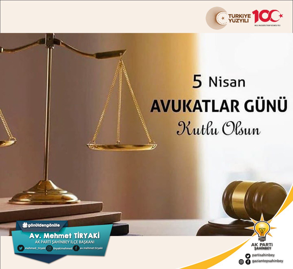 Av.Mehmet TİRYAKİ (@avmehmettiryaki) on Twitter photo Tüm meslektaşlarımın Avukatlar gününü kutlarım.
<a href="/abdulhamitgul/">Abdulhamit Gül</a>
<a href="/aviskender/">İskender kahraman</a>
<a href="/GANTEPBAROSU/">GAZİANTEP BAROSU</a>
#5NisanAvukatlarGünü Tüm meslektaşlarımın Avukatlar gününü kutlarım.
<a href="/abdulhamitgul/">Abdulhamit Gül</a>
<a href="/aviskender/">İskender kahraman</a>
<a href="/GANTEPBAROSU/">GAZİANTEP BAROSU</a>
#5NisanAvukatlarGünü