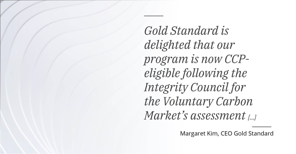 🌍 Exciting News from Gold Standard! We've achieved eligibility for the Integrity Council for the Voluntary Carbon Market's (ICVCM) Core Carbon Principles (CCPs), marking us among the first to meet these standards. #GoldStandard #Sustainability @ic_vcm goldstandard.org/news/gold-stan…