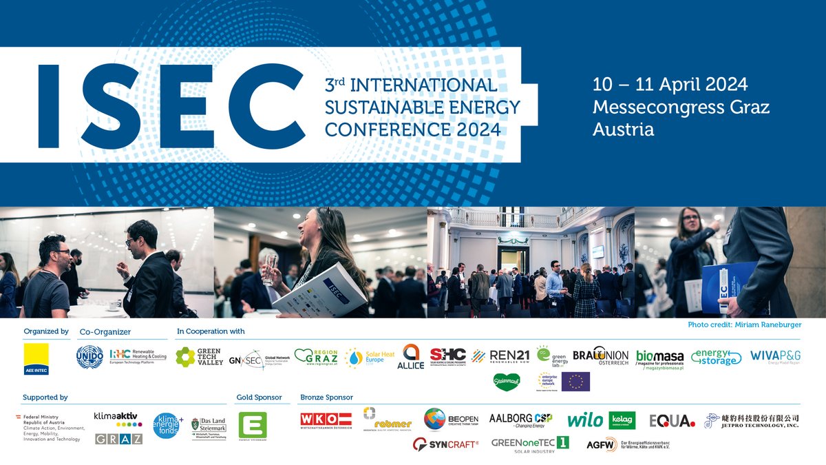Only 5 days left until the start of the 3rd ISEC. Final preparations are currently being made. The anticipation of meeting you all at the conference is great. Today we would like to thank all of our sponsors (e.g. @KelagEnergie) as well as the co-organizers @UNIDO @EtipRhc