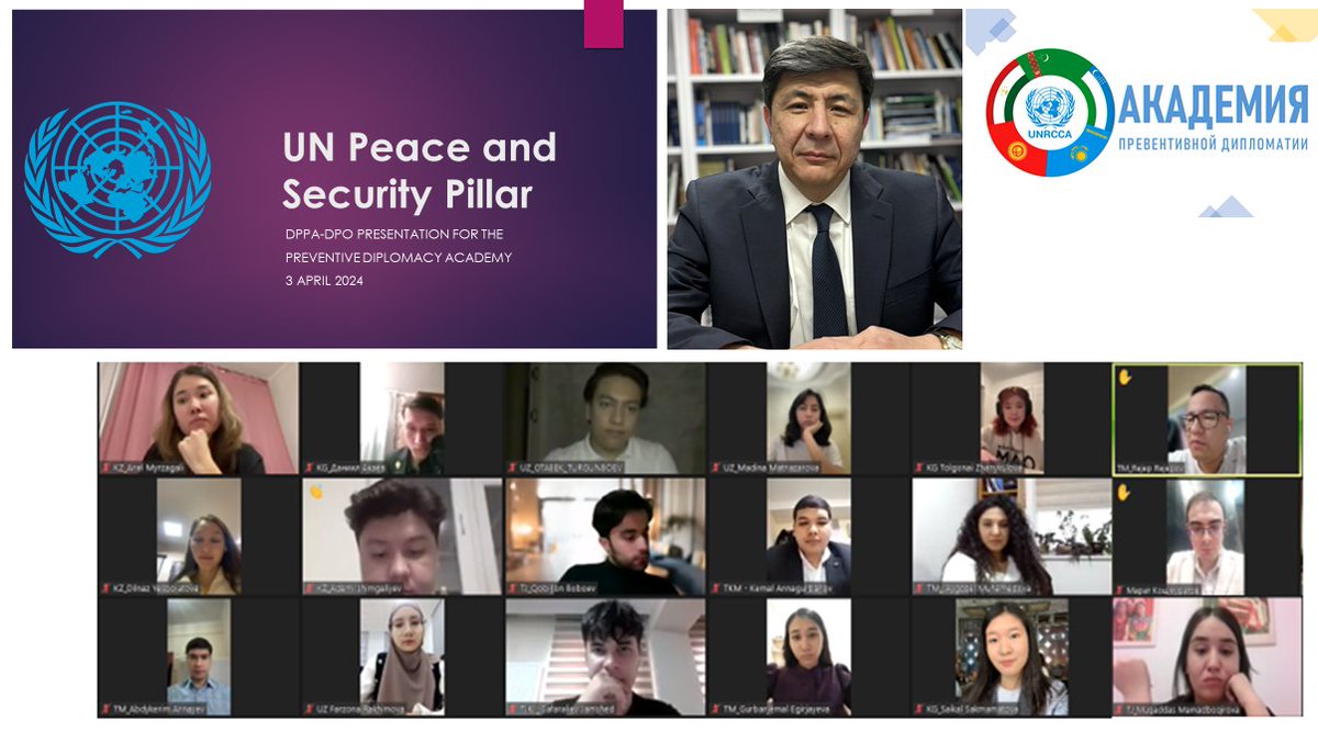 @UNRCCA #PDAcademy online session contributed to rising awareness of the #PDA participants on the role the @UNDPPA plays in the #UN system and its activities in the #CentralAsian region. Learn more 👉unrcca.unmissions.org/unrcca-academy… #unyouthenvoy #JPoA #unitetocounterterrorism