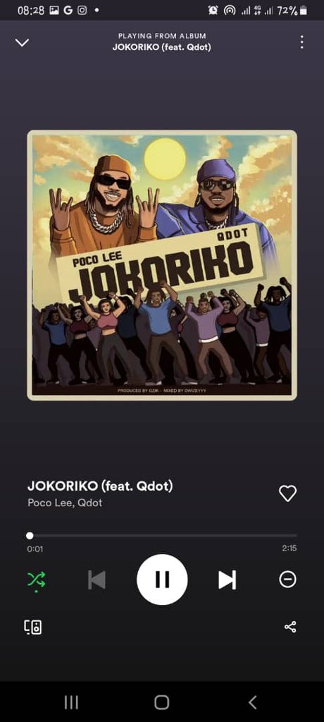 New Music Friday w/@Poco_lee21 ft @qdot_alagbe . Poco Lee, has just dropped a brand new track titled 'JOKORIKO'. This latest release adds to Poco Lee's impressive discography for the year. Teaming up with Qdot, Poco Lee delivers an enchanting performance on 'JOKORIKO'. The