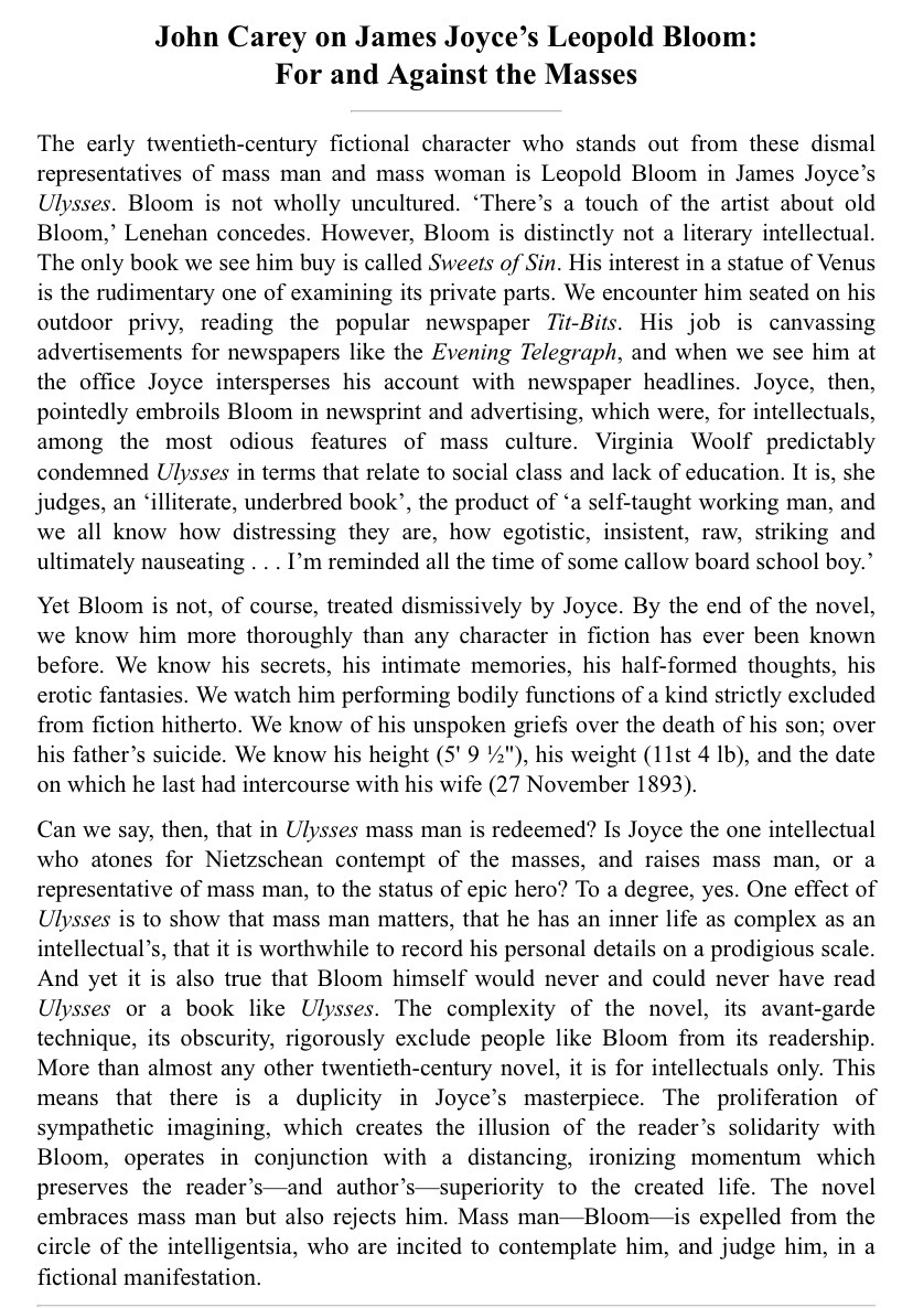 John Carey, literary critic and emeritus Merton Professor of English Literature at the University of Oxford, is 90 today. The Intellectuals and the Masses: Pride and Prejudice Among the Literary Intelligentsia, 1880-1939 was published in 1993.