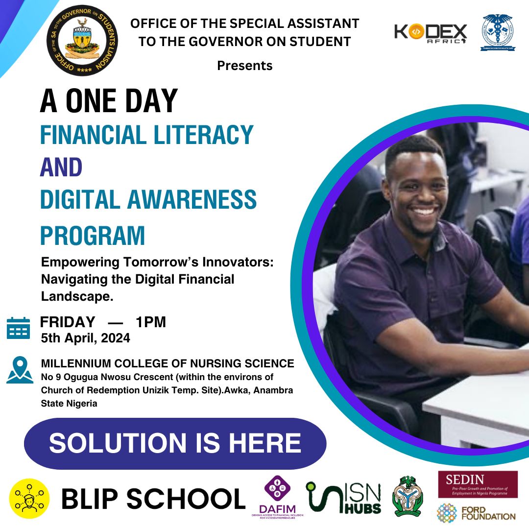 Later today, we will be joining the @bsoludo, SA to the Anambra State Governor on Student Liaison at Millennium School of Nursing Science, Awka to let the students know how important digital skills are, even for nurses.

#BlipSchool #DigitalAwareness #StudentsAlive #Anambra