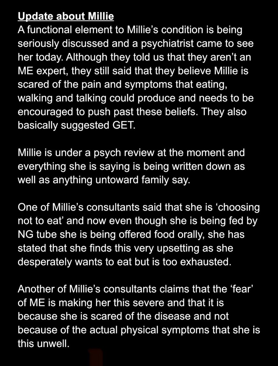 Latest update from yesterday (4/04/24) 

Petition 
change.org/p/save-millie-…

Fundraiser 
justgiving.com/crowdfunding/b…

#MilliesevereME #verysevereME
#pwME #saveMillie