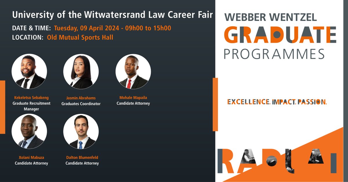 webberwentzel's tweet photo. Attention Wits University law students! Kekeletso, Jasmin, Mohale, Xolani and Dalton are looking forward to connecting with you at the upcoming Law career fair.
Apply for the 2026 CA Programmes: https://t.co/kQ9KCOWJix
#WWCAprogramme #WitsLaw #lawcareers https://t.co/aelYtp547J