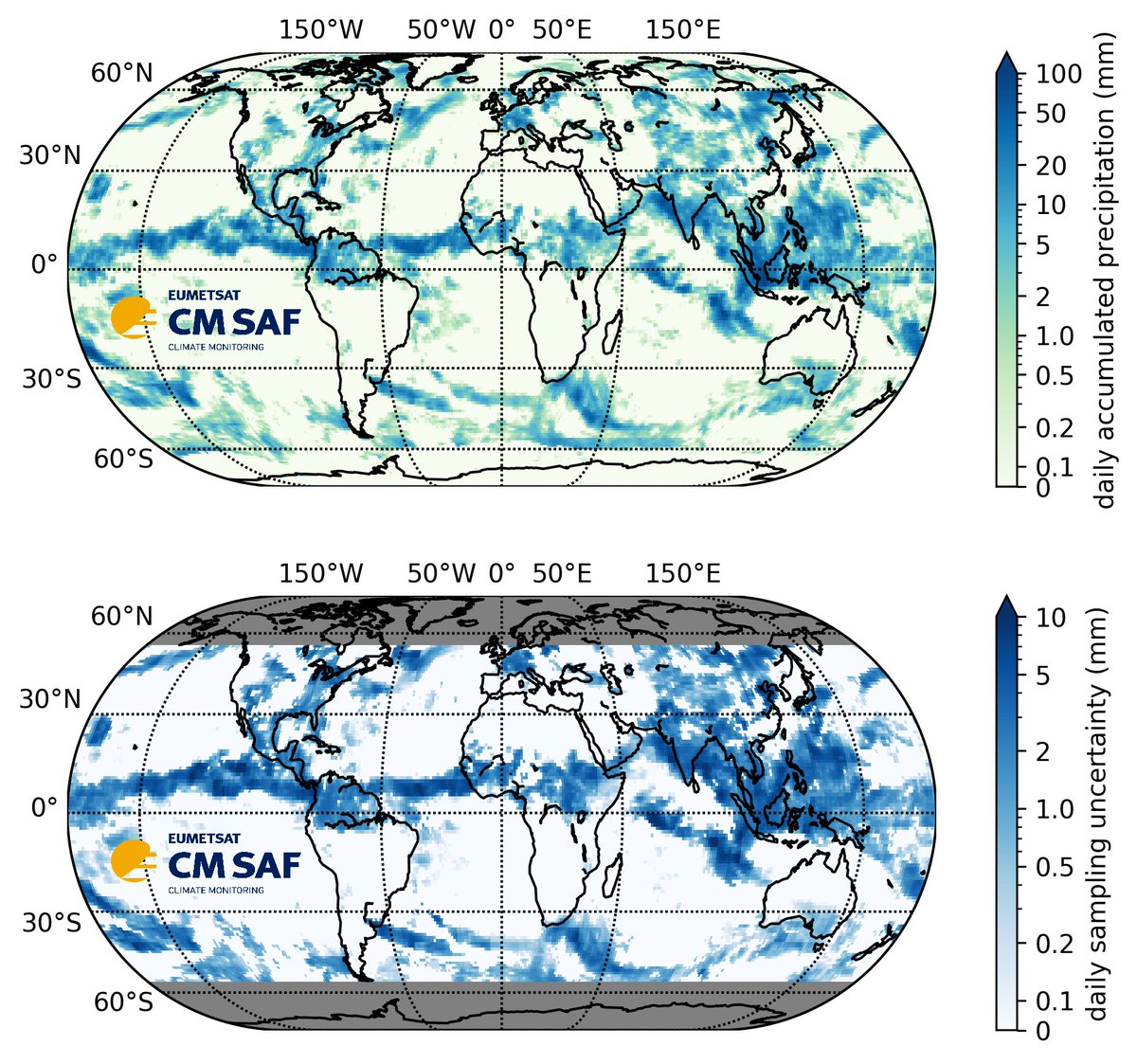 📢New data record released: Our first global precipitation CDR GIRAFE v1 provides daily and monthly precipitation plus daily sampling uncertainty from 2002 to 2022 at 1° spatial resolution. More information and data ordering via doi.org/10.5676/EUM_SA… and cmsaf.eu/EN/Highlights/…