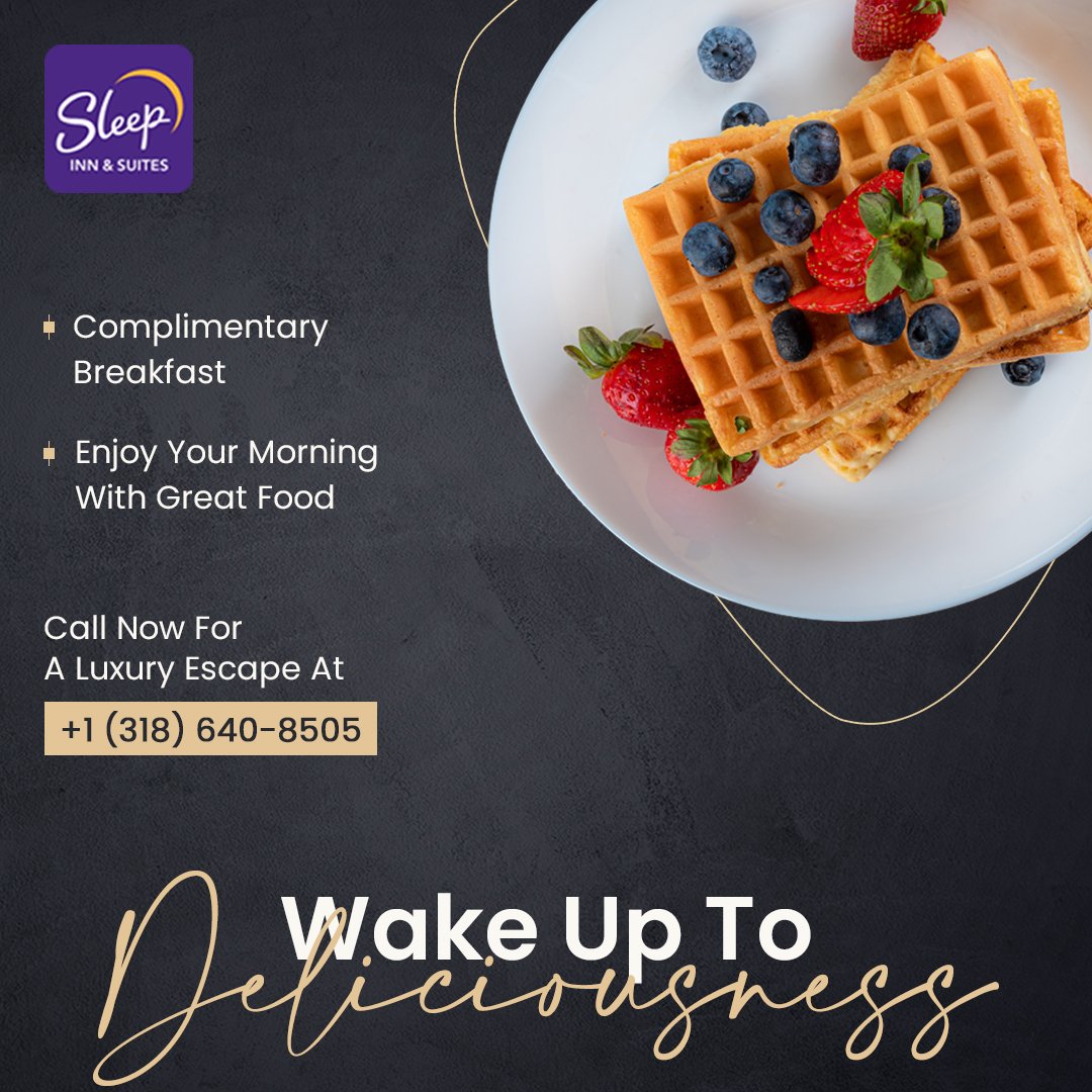 Kickstart your mornings at Sleep Inn &amp; Suites Pineville with our complimentary breakfast. From freshly brewed coffee to a variety of healthy and hearty options, we have everything to fuel your day's adventures.  

For more details visit: bit.ly/3Hp42wS

#vacation #hotel