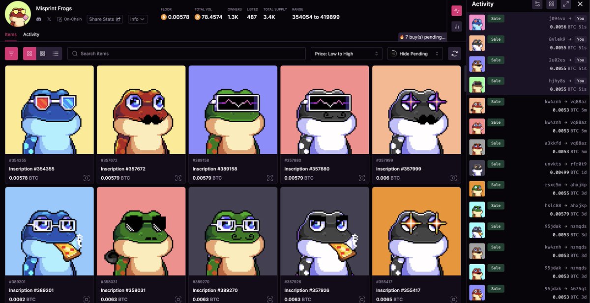 Swept up 7 Misprint Frogs. These are insanely undervalued shout out to <a href="/BitcoinFrogs/">Bitcoin Frogs 比特蛙</a> and <a href="/BitcoinFrogsV1/">Misprint Frogs ᵛ¹</a> We still here 🐸🟧🧹