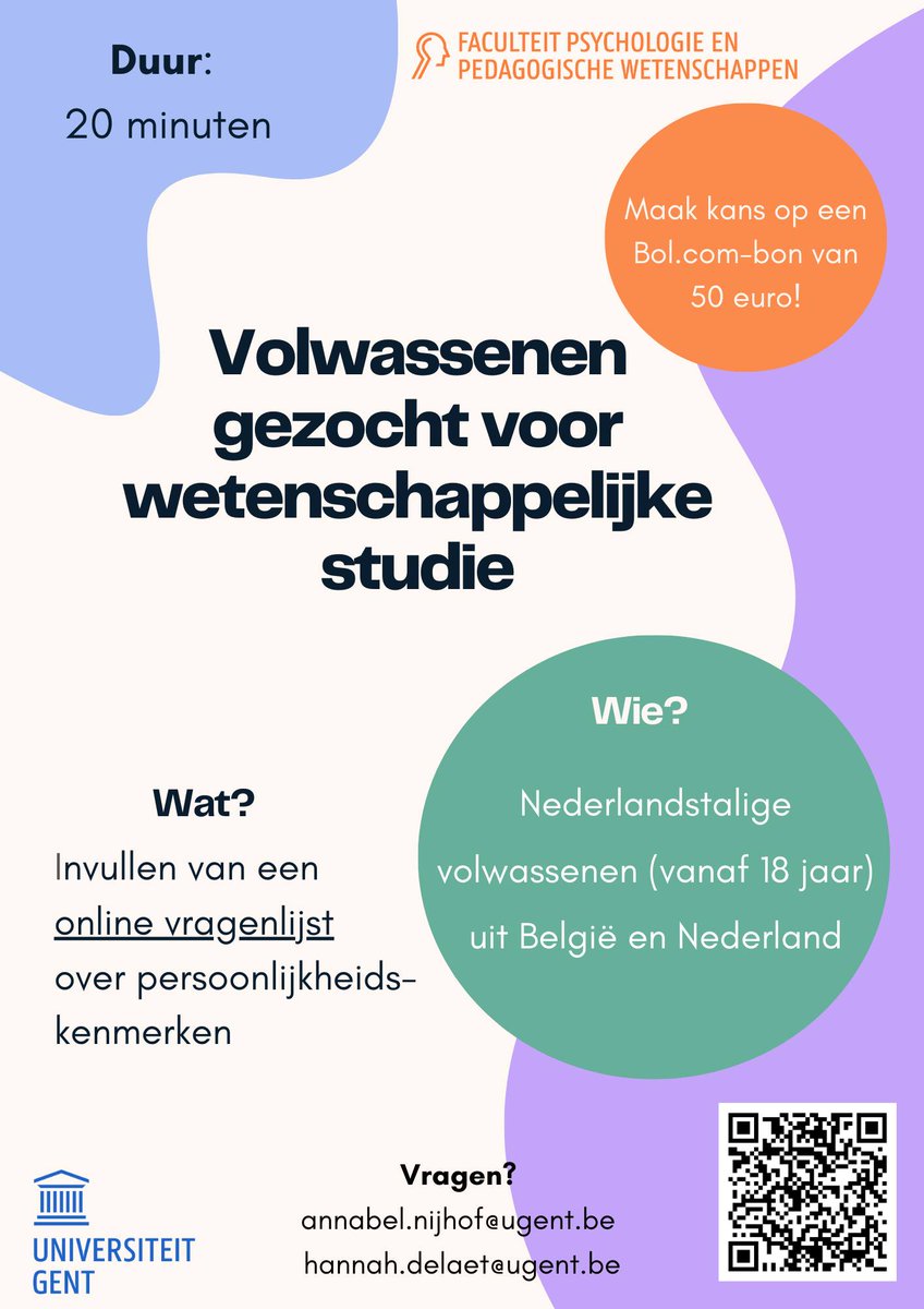 Aan mijn Nederlandstalige volgers: we zoeken deelnemers voor een korte online studie, waarmee we hopen een nieuwe vragenlijst te valideren - slechts 20 minuutjes werk, kans op een bol.com-bon, eeuwige dankbaarheid! Deelname via: ugent.qualtrics.com/jfe/form/SV_en… Delen? Graag! ♥️