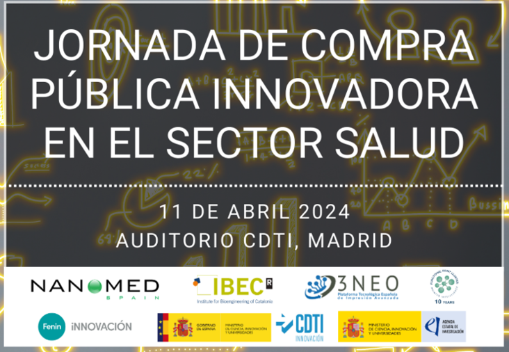 Fenin (@fenin_es) on Twitter photo El 11 de abril se celebra la jornada: Compra Pública Innovadora en el Sector Salud.
📍 Lugar: Auditorio CDTI, c/ Cid 4, Madrid
🤝Organizado por: <a href="/PT3NEO/">3NEO</a> <a href="/CDTI_innovacion/">@CDTI_innovacion</a> <a href="/ClusterFPrint/">Functional Print Cluster</a> <a href="/IBECBarcelona/">IBEC</a> <a href="/fenin_es/">Fenin</a>
✍️bit.ly/4aHkDc5 El 11 de abril se celebra la jornada: Compra Pública Innovadora en el Sector Salud.
📍 Lugar: Auditorio CDTI, c/ Cid 4, Madrid
🤝Organizado por: <a href="/PT3NEO/">3NEO</a> <a href="/CDTI_innovacion/">@CDTI_innovacion</a> <a href="/ClusterFPrint/">Functional Print Cluster</a> <a href="/IBECBarcelona/">IBEC</a> <a href="/fenin_es/">Fenin</a>
✍️bit.ly/4aHkDc5