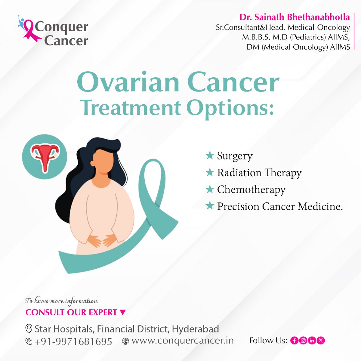 💪Fighting ovarian cancer starts with knowing your treatment options! Whether it's surgery, radiation therapy, chemotherapy, or precision cancer medicine, there's hope in every choice 🎗️
#ConquerCancer #CancerPrevention #CancerTreatment #Nanakramguda #financialdistrict