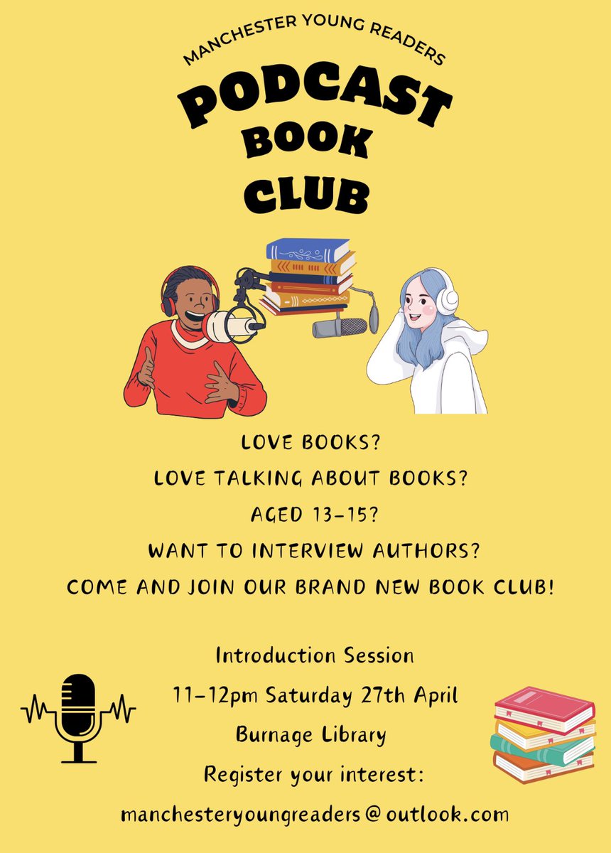 A brand new book club is coming to @BurnageLibrary 🎙📚 Tell your teens! #readingforpleasure #readMCR #manchesteryoungreaders