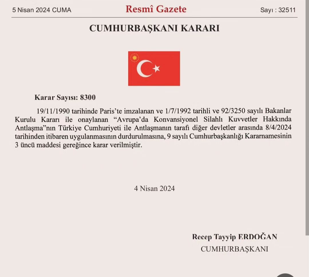 İşte böyle. Demek ki istenildiğinde yapılabiliyormuş! Türkiye 32 yıllık anlaşmadan geri çekildi. Türkiye, konvansiyonel silah kategorisindeki 5 konvansiyonel silahtan ne kadar ürettiğini artık kimseyle paylaşmayacak. İstediği silahtan, istediği kadar üretebilecek ve sayısını…