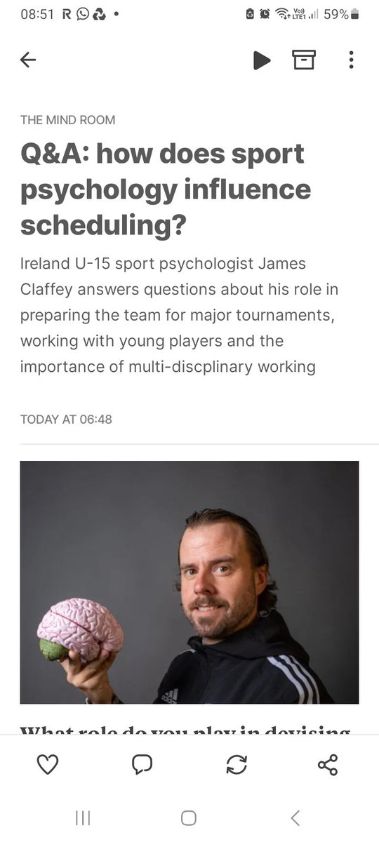 'There's a misconception that sport psychologists are only consulted when things go wrong'

Sport psychs' role in scheduling is often overlooked

<a href="/JamesJClaffey/">James.J.Claffey 🧠 P.R.I.D.E Psych🧠</a> on he helps Ireland's footballers with everything from rest days to recovery periods

open.substack.com/pub/themindroo…