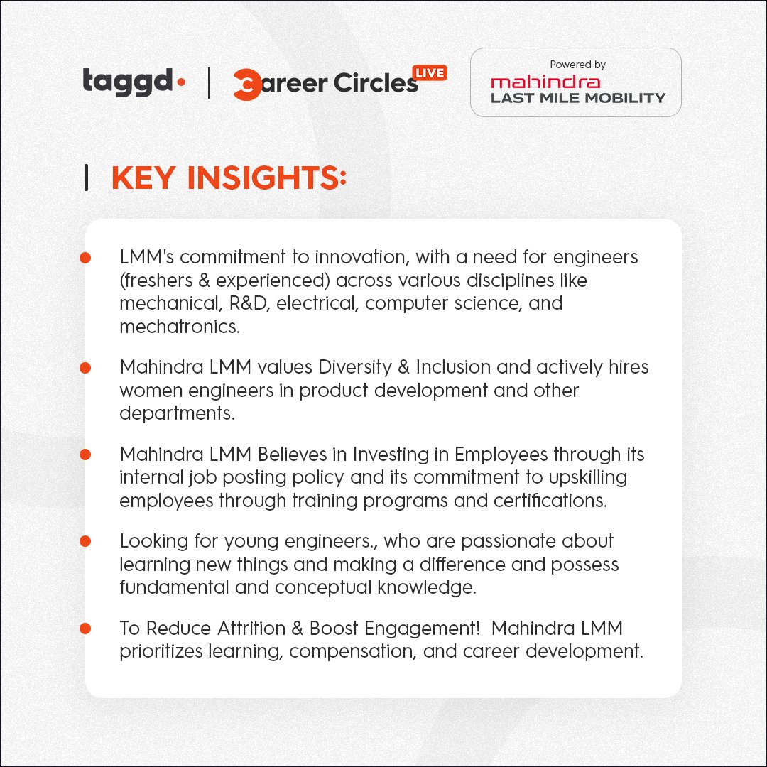 Watch our new episode of Career Circles LIVE EP 22 ' 'Deep Dive into Mahindra Last Mile Mobility’s Technology & Innovation' on our YouTube-bit.ly/4amFBwW #careercircles #technologyinnovation #MahindraLMM