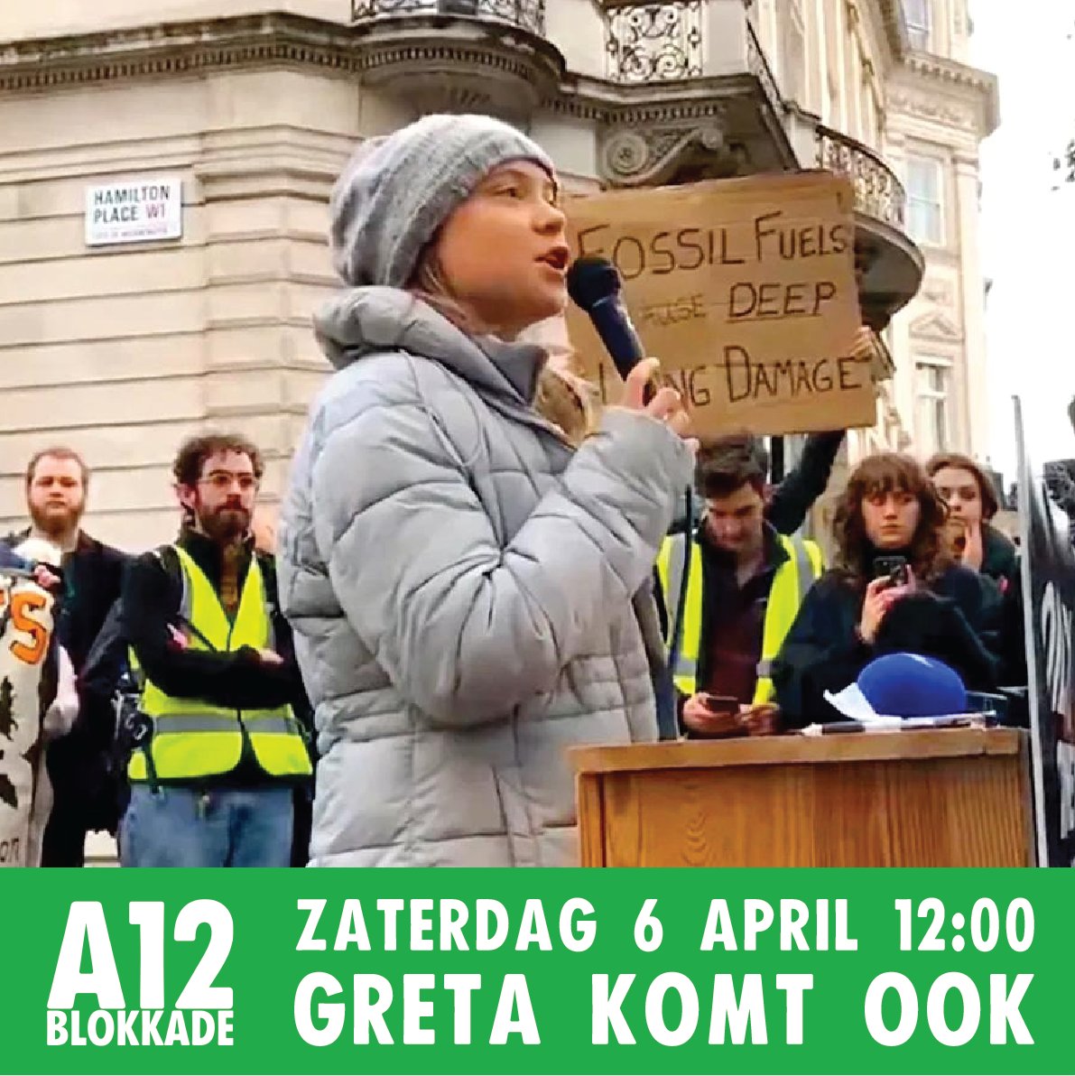 Greta Thunberg blokkeert morgen samen met ons de A12, om een eind aan de fossiele subsidies te eisen. Ze komt naar Nederland omdat er op de A12 een internationale Stop Fossiele Subsidies campagne aangekondigd wordt. Meer info over de actie? Bezoek a12blokkade.nl