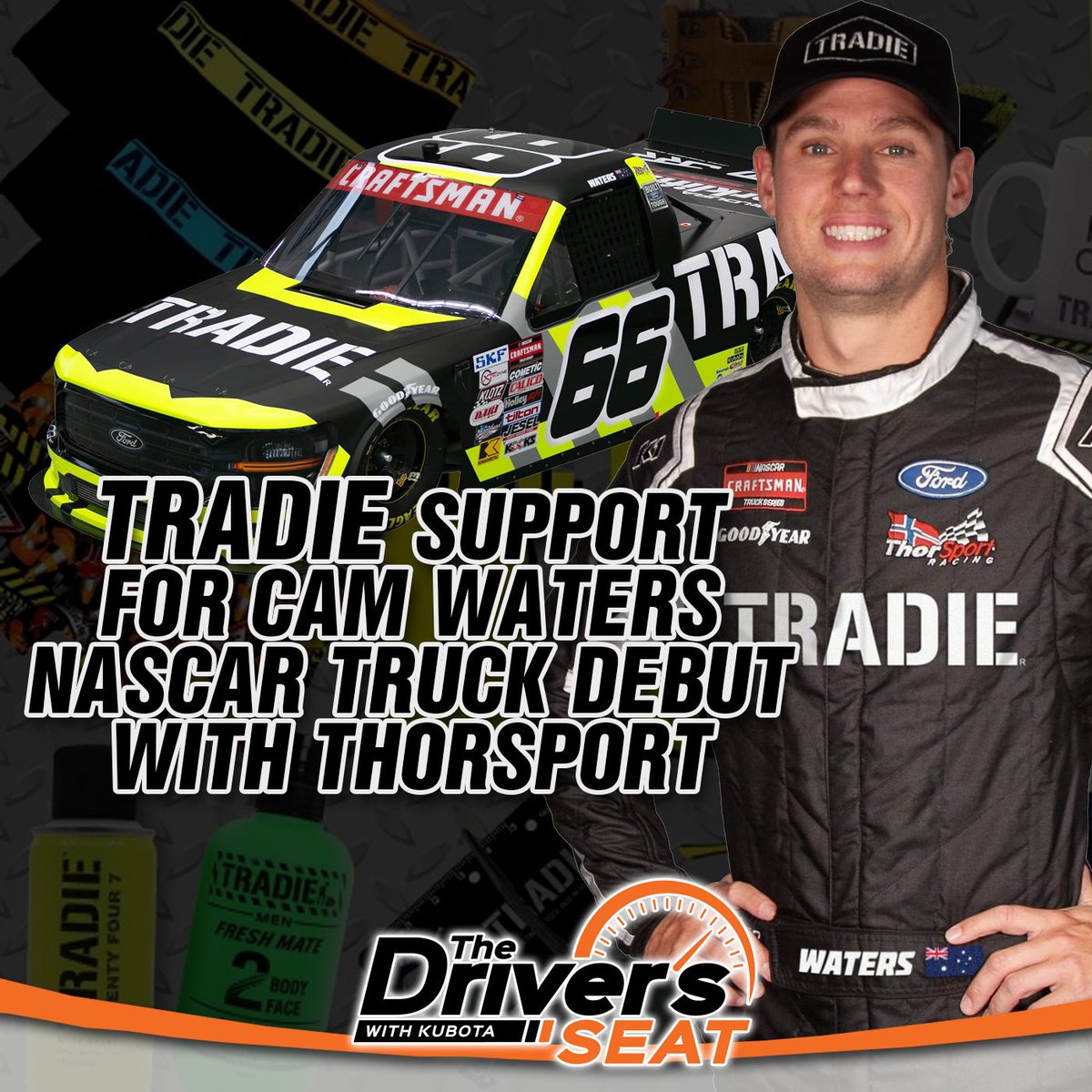 Tradie have jumped on board to support Cameron Waters, as he makes his @NASCAR_Trucks debut tomorrow morning in Martinsville for @ThorSportRacing