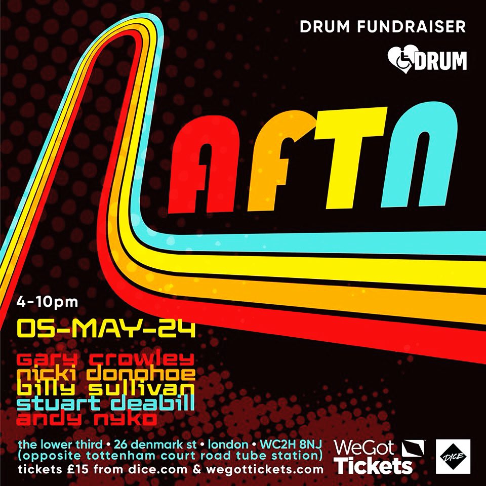 1 month today! @CrowleyOnAir @NickiDonohoe @BillySullivanUK Nyko & Neil play the best floor fillers from across the decades and genres @lowerthirdsoho And it’s all to raise money for @DRUM_Watford Tickets from wegottickets.com/event/607210 50% sold!