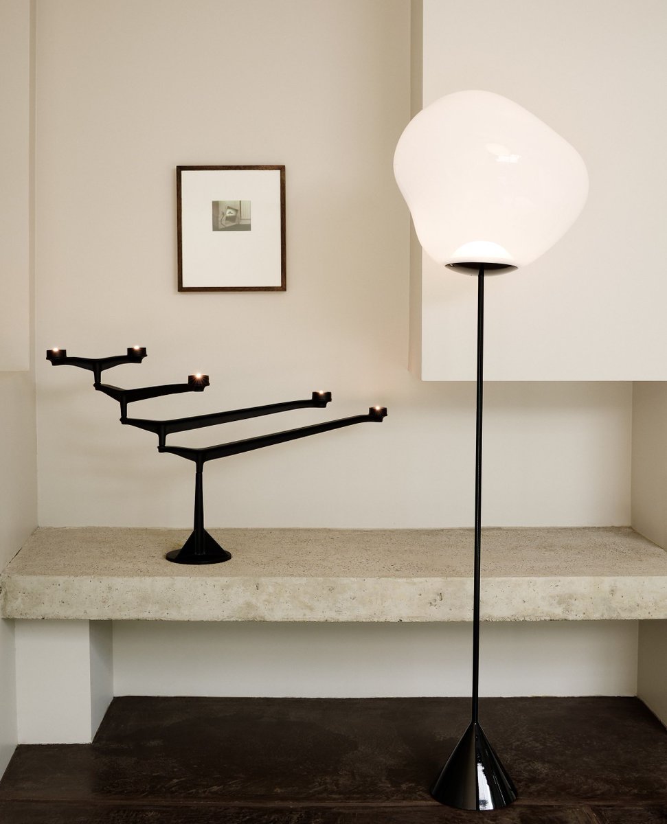 Accent your home with the luminous MELT Cone Slim Floor Light in Opal and timeless SPIN Candelabra.⁠ ⁠ Designed with a series of counterbalanced arms that allow for different positions on all types of table top, SPIN is an exercise in solidity, movement and adaptability.⁠