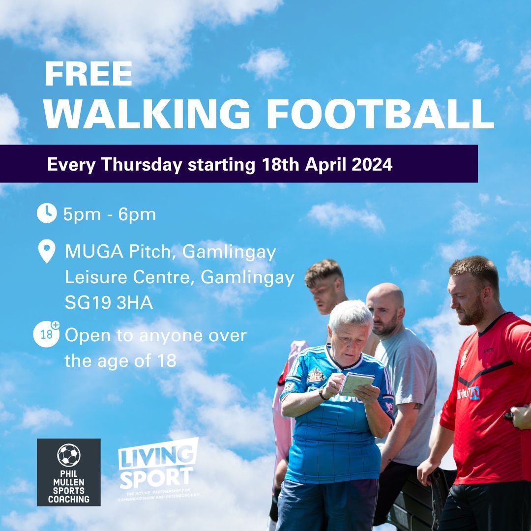 Join us for another Walking Football session in Gamlingay! Whether you're a football fan or just looking for a fun way to stay active, Living Sport invites you to hit the pitch. Let's walk and play together at MUGA Pitch, Gamlingay every Thursday starting on the 18th of April💪