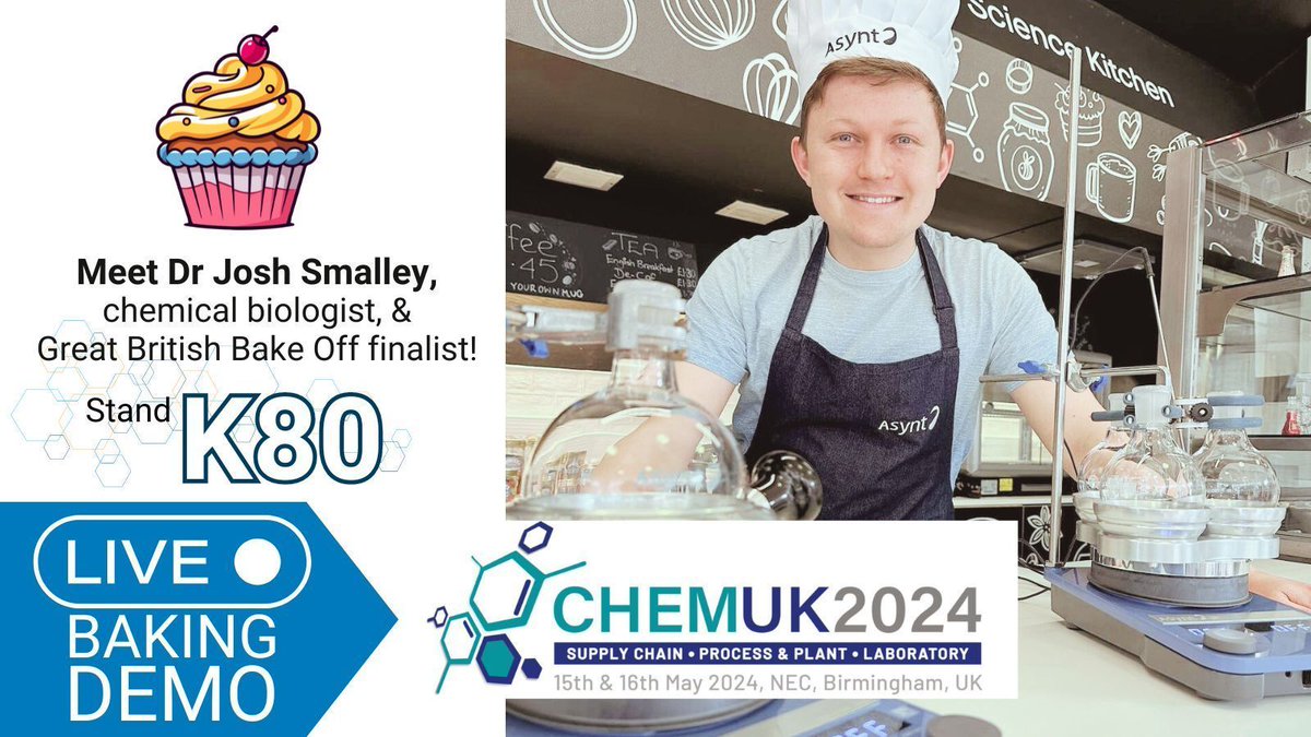 Chemist & baker extraordinaire, @joshpsmalley is joining Asynt at @chemukexpo for a live chemistry baking demo - and yes, there'll be cake for you to try! Find out more: buff.ly/3TZM3o1 #cake #chemistry #labequipment #chemuk