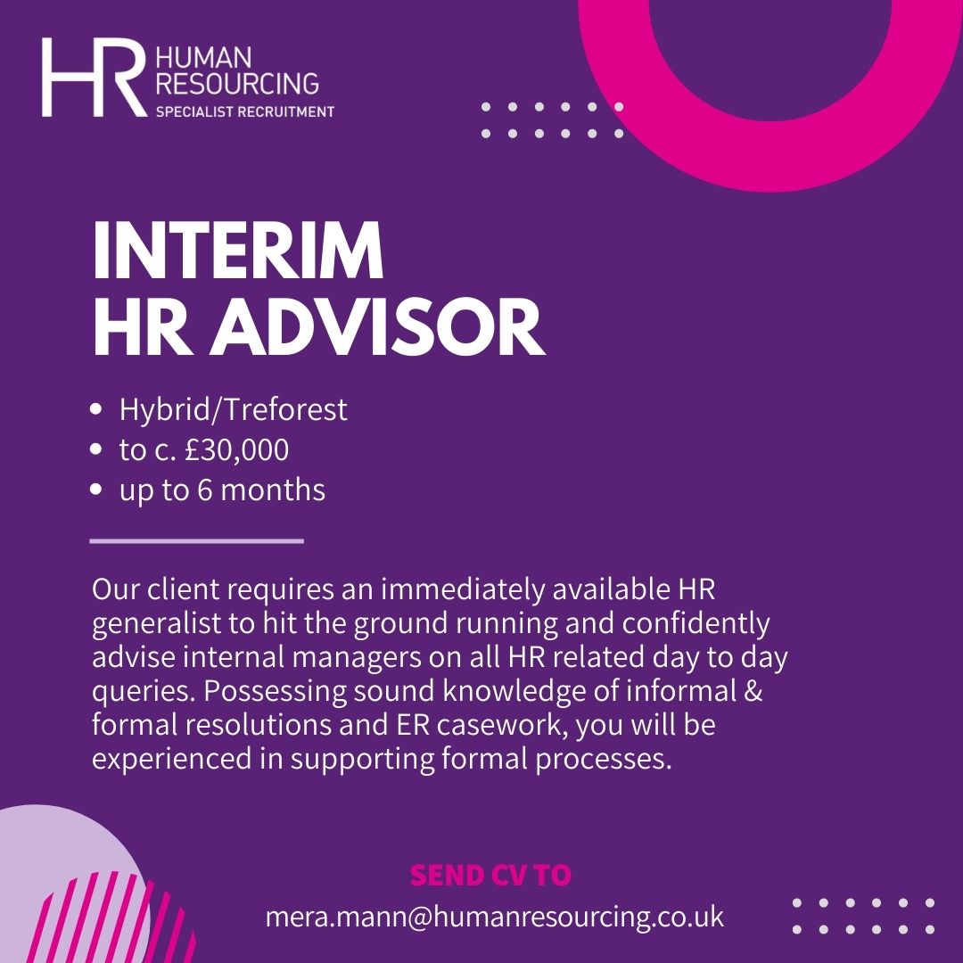 Our client in #Treforest requires an immediately available HR Advisor for up to 6 months.

Hybrid working options. 

Full JD coming soon. Contact us direct for more information.

#HRJobs #HRAdvisor