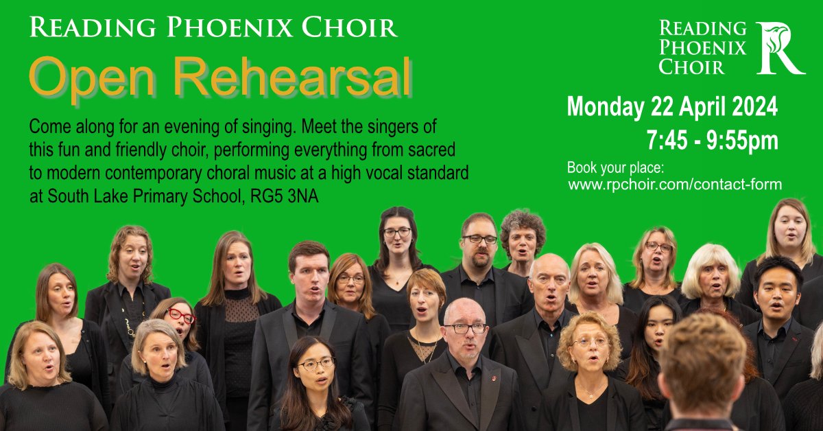 🎶Are you looking for a new singing challenge?🎶 
Why not join us for our open rehersal on Monday 22nd April? You'll get a flavour of what we do....and there might even be cake, too! Sign up online: readingphoenixchoir.com/OpenApr24 #rdguk #singing #choirlife