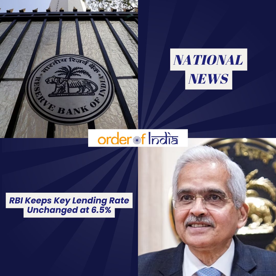 #ReserveBankofIndia #RBI today kept its key lending rate unchanged at 6.5% for the seventh consecutive time. The decision was taken by a 5:1 majority at the central bank's bi-monthly #MonetaryPolicyCommittee #MPC meeting. #ShaktikantaDas #NationalNews #bankindia #RBIGovernor