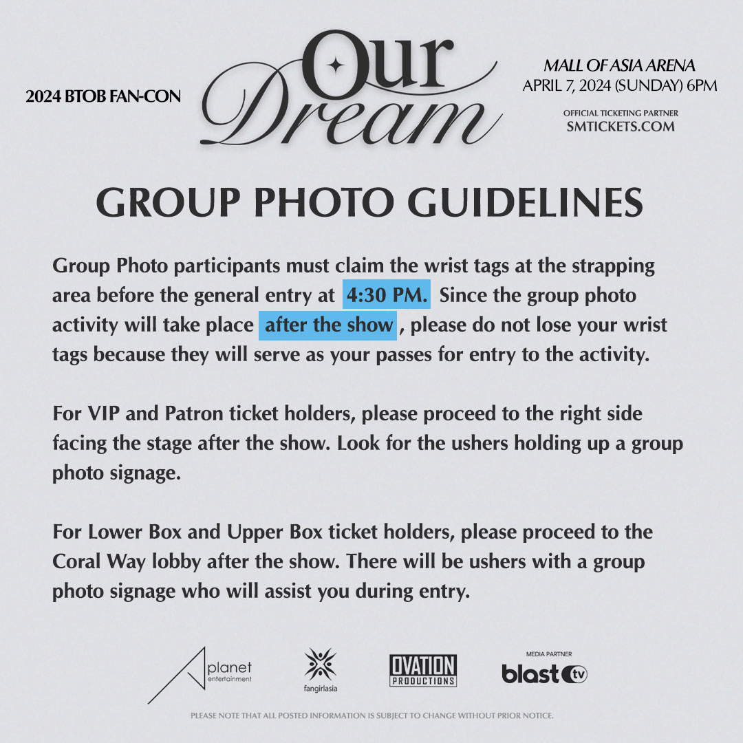 Group Photo participants! Check out the activity guidelines so you won’t miss a moment of the much-awaited day! #BTOB_OurDream_Manila