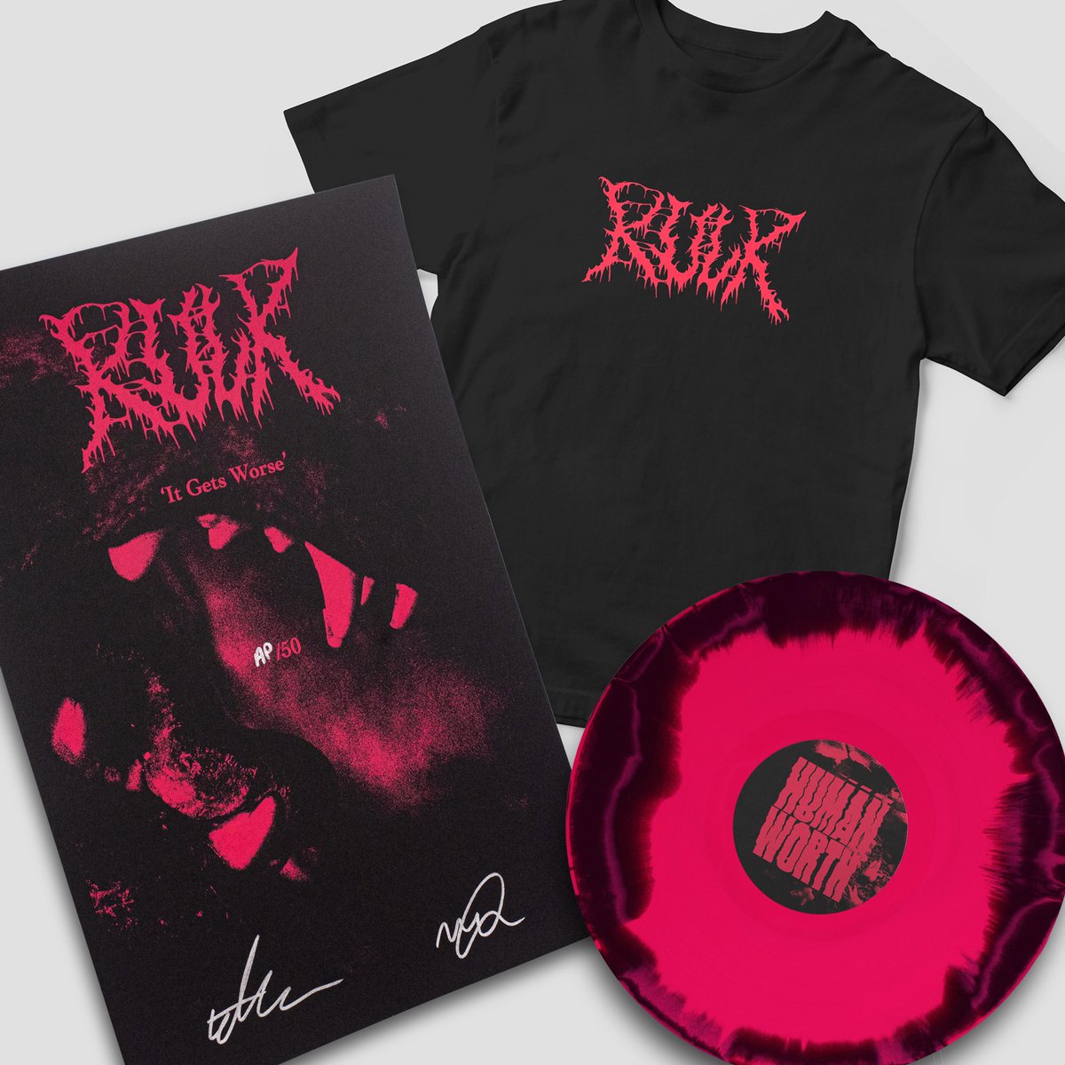 Pre-Orders are live for @kulkband’s immense new LP #ItGetsWorse 💪🖤💥 kulk.bandcamp.com/album/it-gets-… Available as a bundle with a super limited run of signed screenprinted covers, alongside a special ‘Label Exclusive’ t-shirt eco-screenprinted by #VinoSangre 🔥 #Kulk #HumanWorth