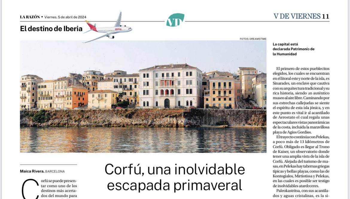 ¿Queréis conocer uno de los destinos ✈️ más acertados del mundo para un viaje esta primavera 😊? Hoy, en @larazon_es , ¡propongo ✍️ la isla griega #Corfú 🏝️! *En kioscos de prensa 📰, y en digital: ➡️ larazon.es/viajes/corfu-i… #viajar #Grecia