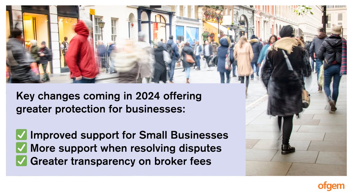 ofgem's tweet photo. We’re introducing new rules to enhance business standards.

Energy suppliers will now provide better customer service and transparently outline costs, including brokers fees.

Changes start  taking effect from 1 July 2024.

For more details ⬇️ 
https://t.co/0c1EhulgXn https://t.co/uzGdwiERGU