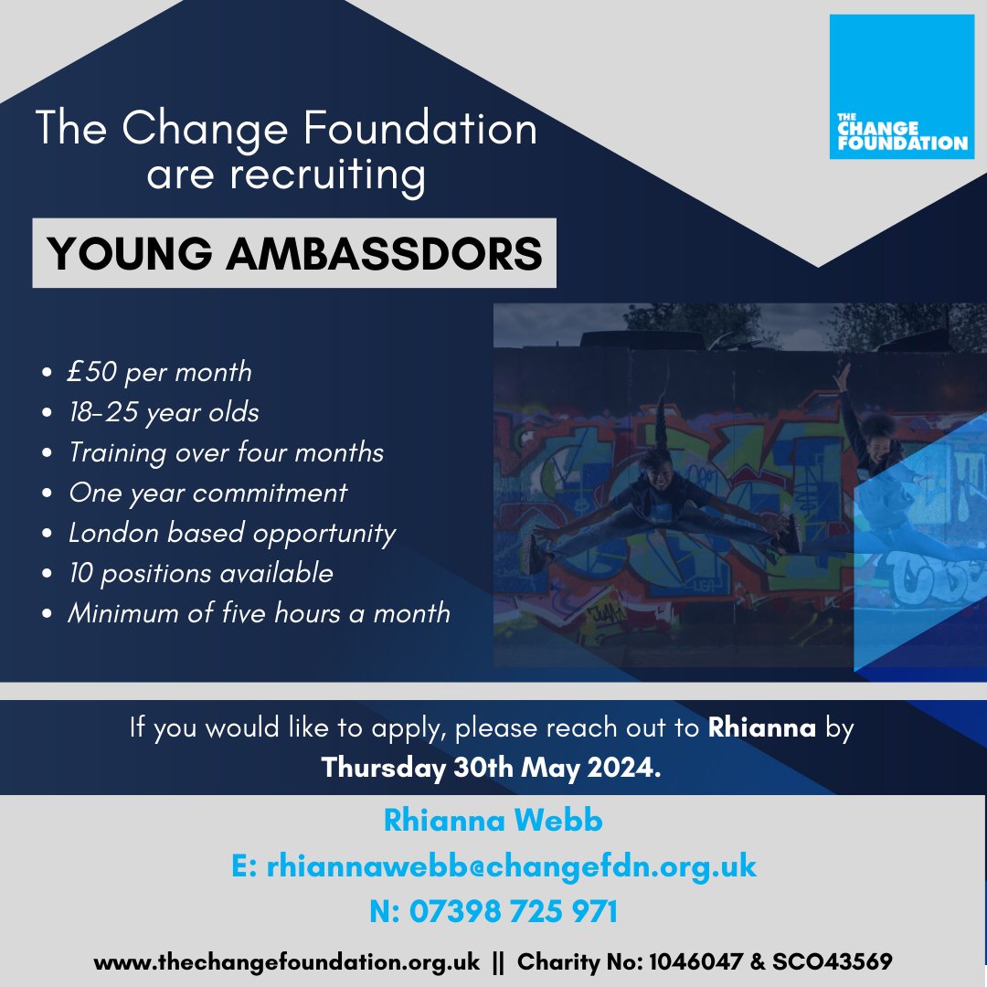 Could you join team TCF and become a Young Ambassador in a PAID training opportunity? 🙋‍♀️ Do you want to be a voice for young Londoners whilst networking with business, finance and sports professionals? Check out the poster and let us know if you're interested!