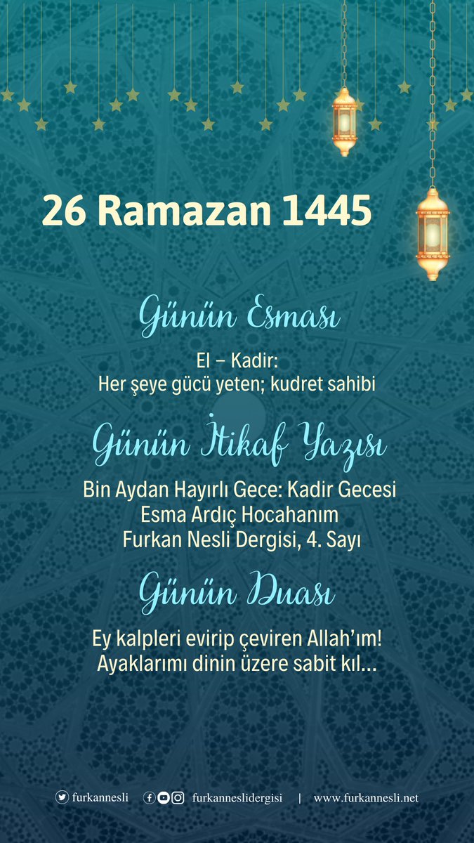 Ramazan Çetelesi | 26 Ramazan 1445 🌙